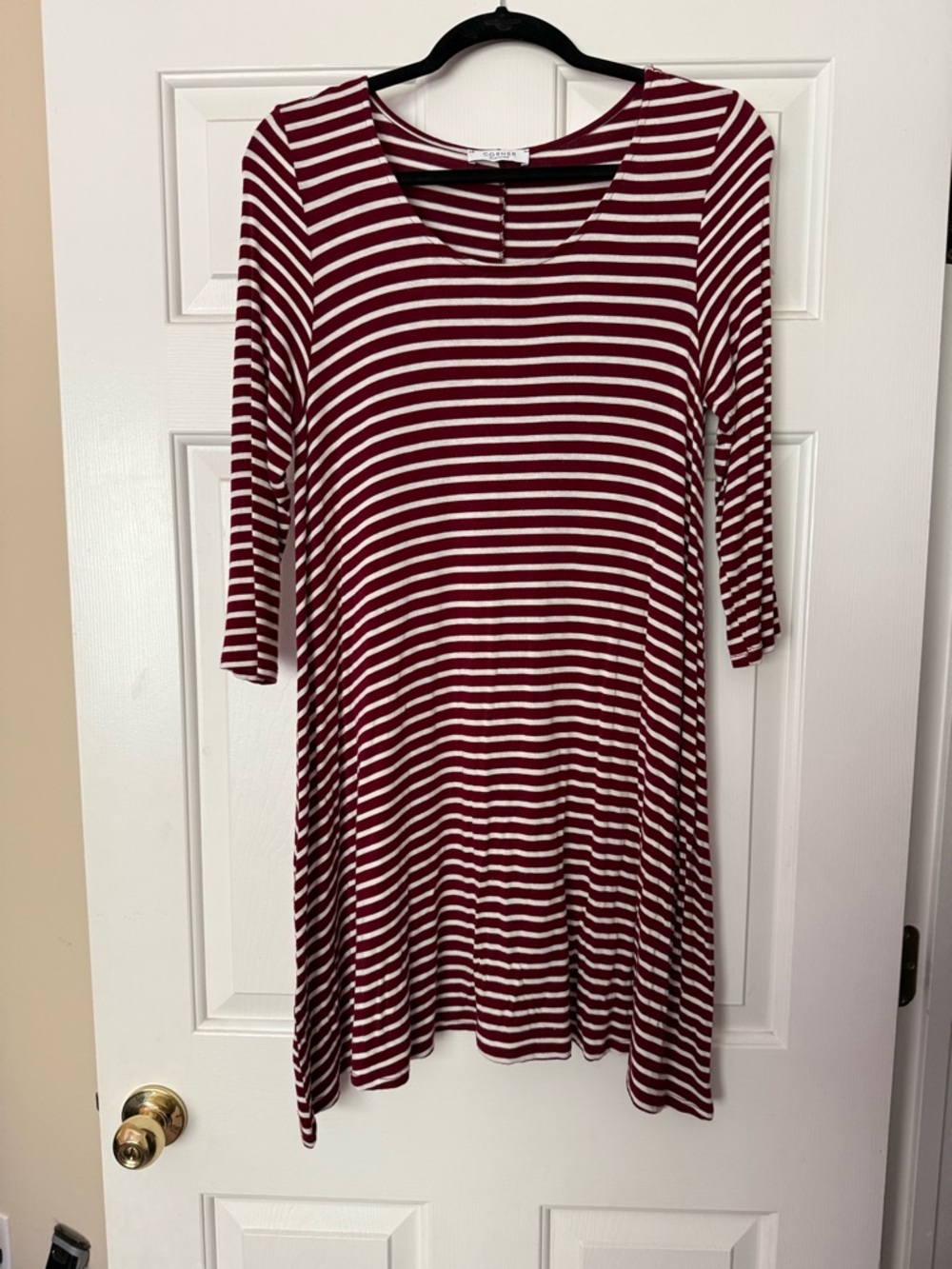 Striped Burgundy and White Long Sleeve Swing Dress